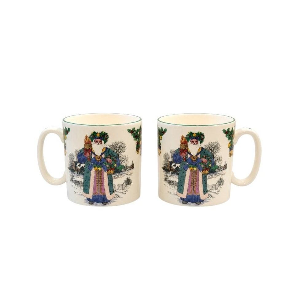 Pair Spode Santas Around The World British Santa Claus Christmas Mugs England